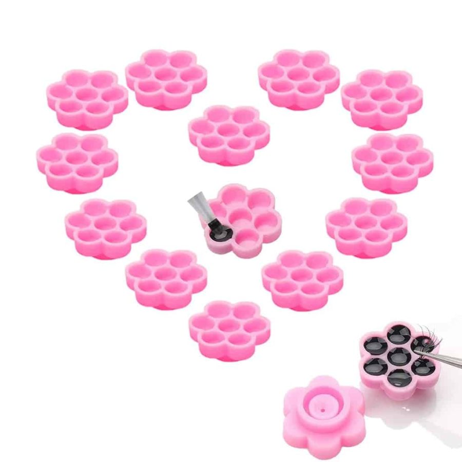 Pink Flower-Shaped Glue Cups for Eyelash Extensions