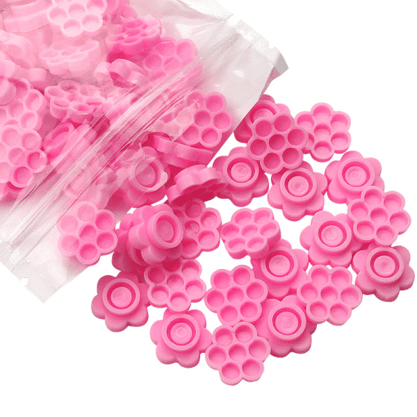 Pink Flower-Shaped Glue Cups for Eyelash Extensions