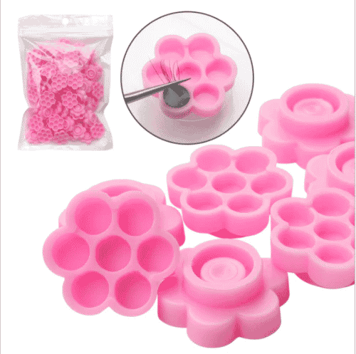 Pink Flower-Shaped Glue Cups for Eyelash Extensions